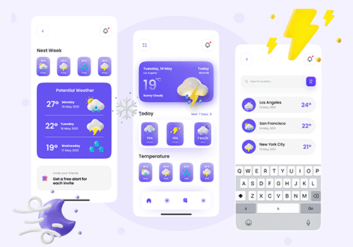 天气气候拟物风 App Ui 界面