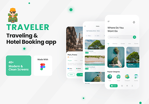 Traveler – 旅行和酒店预订应用程序 APP 界面