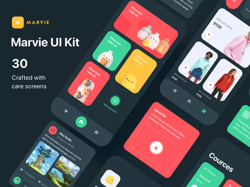 Marvie – 适用于 Sketch 和 Figma 的免费 iOS 用户界面套件-得设创意