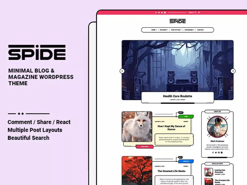Spide – 个人博客和杂志 WordPress 主题-得设创意