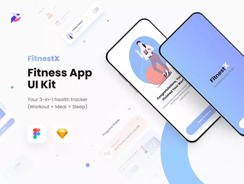 Fitness：健身免费应用程序 UI 套件 Figma 模板-得设创意