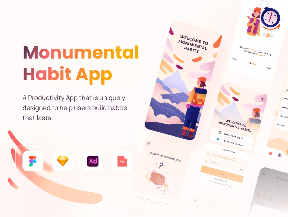 图片[1]-Monumental Habit：纪念性习惯应用程序 UI 套件 Figma 模板-得设创意